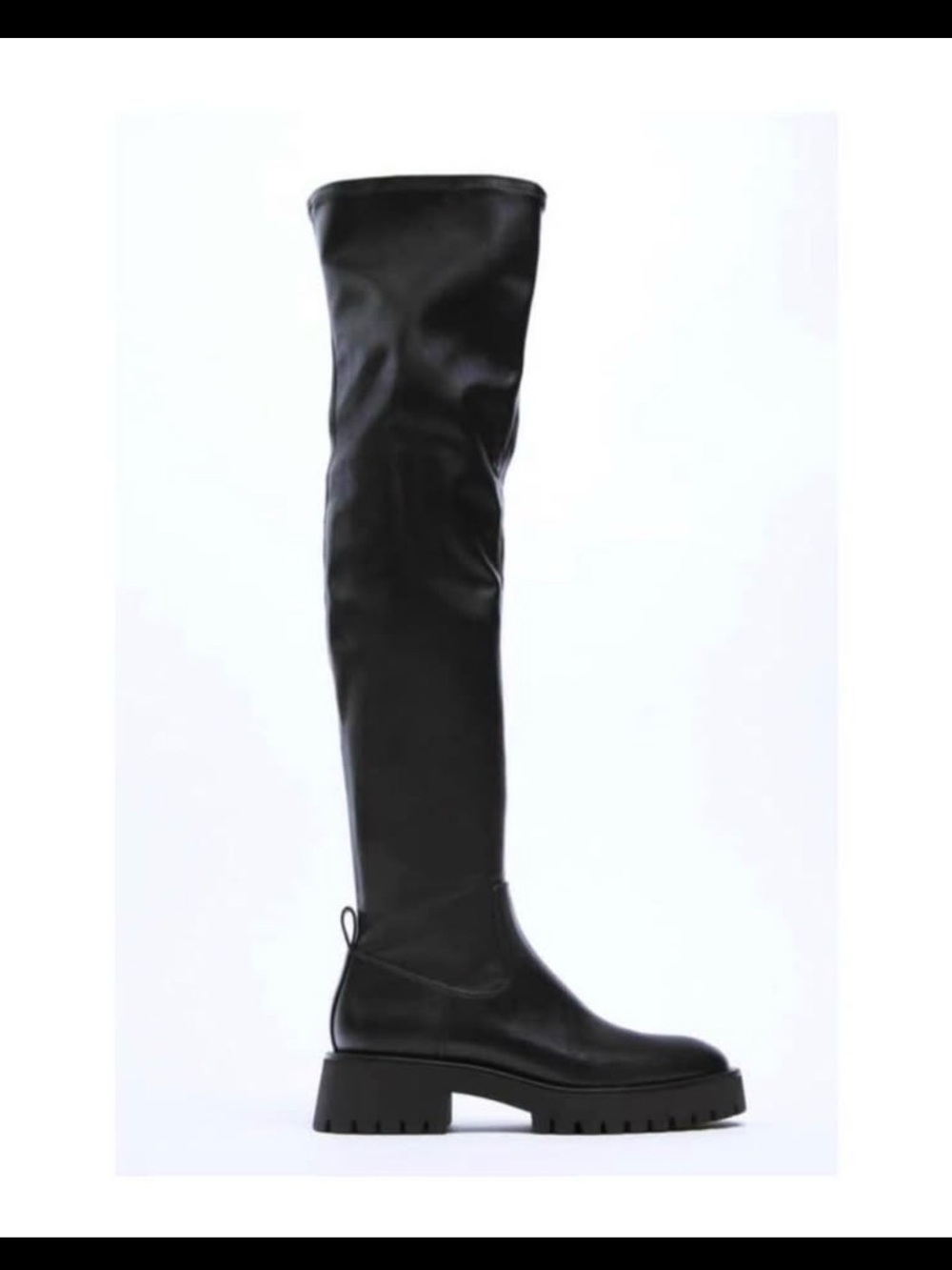 Zara Black Over-The-Knee Lug-Sole Boots